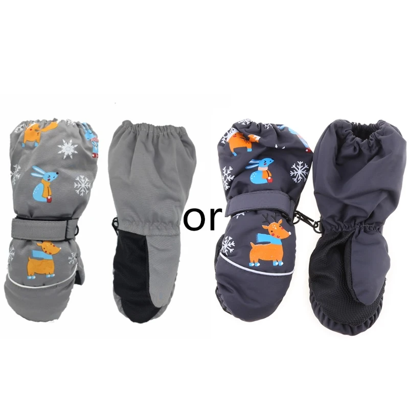 

Toddler Kids Winter Waterproof Windproof Long Cuff Gloves Cute Rabbit Deer Printed Thicken Warm Snow Ski Non-Slip Mittens 2-6 T