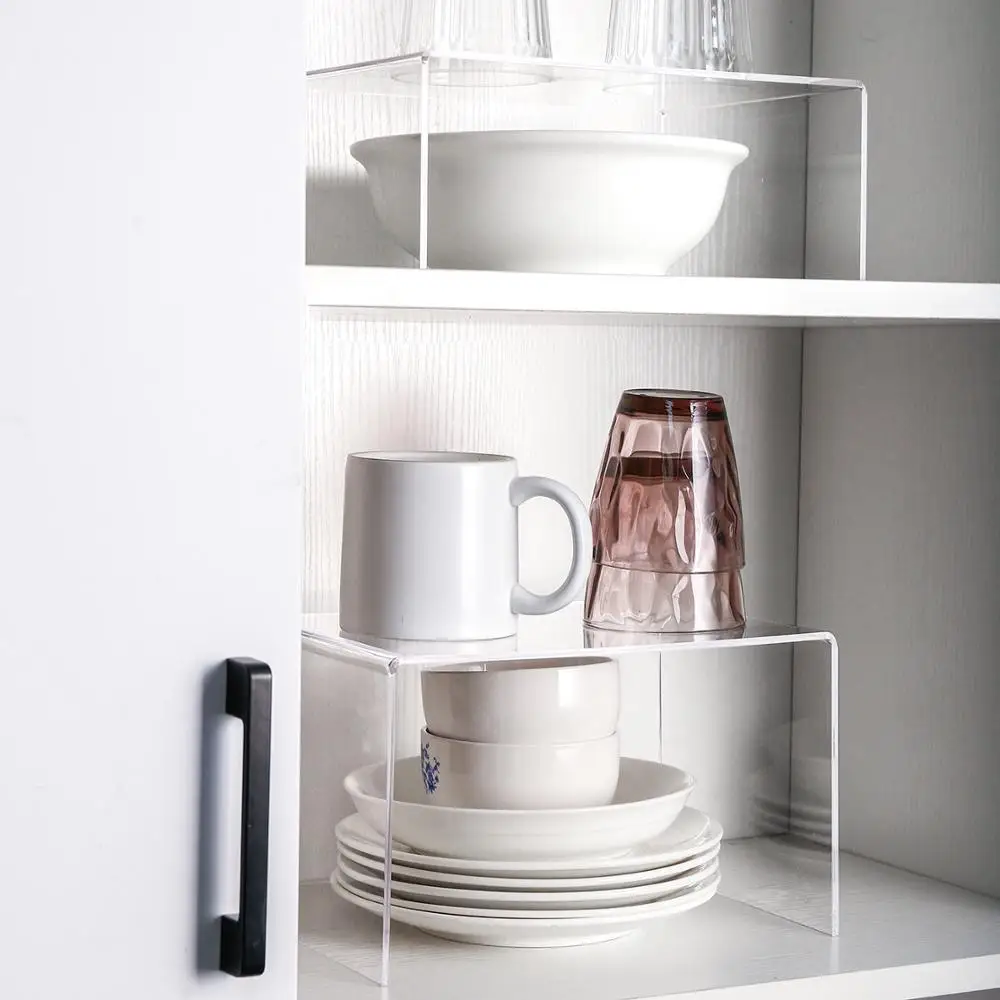 acrylic layered storage rack for kitchen cabinets divider and organizer transparent home desktop storage racks shelf organizer free global shipping