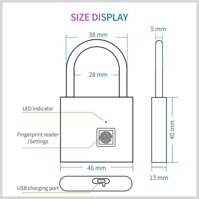 IMPORX Умный Замок с отпечатком пальца USB Перезаряжаемый замок быстрая