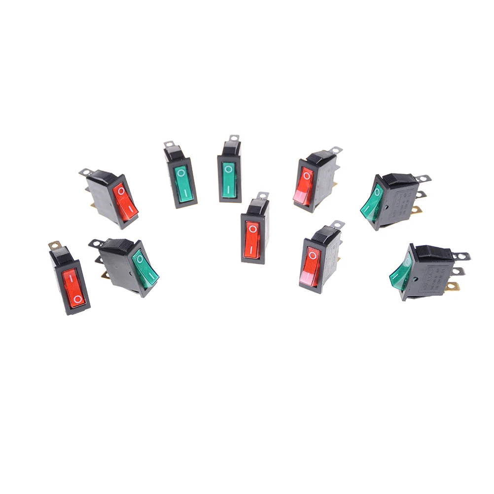 5 шт./лот красный зеленый светодиодный индикатор SPST 3PIN ВКЛ/ВЫКЛ Лодка кулисный