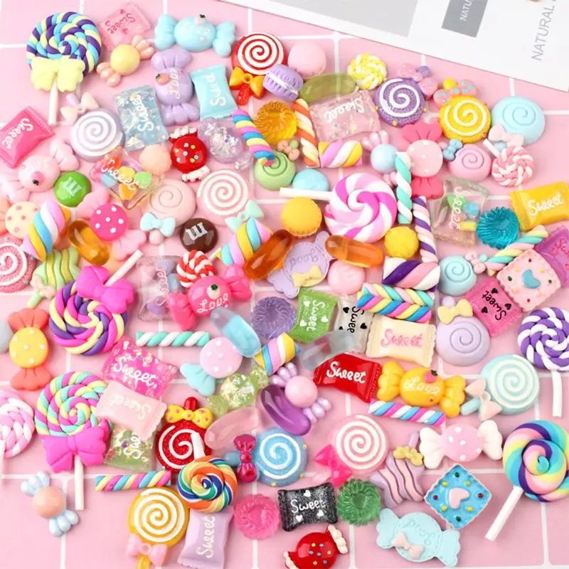 

30/50/100Pcs Assorted Resin Charms Mixed Candy Sweets Drop Oil Flatback Cabochon Beads for DIY Scrapbooking Phonecase Crafts