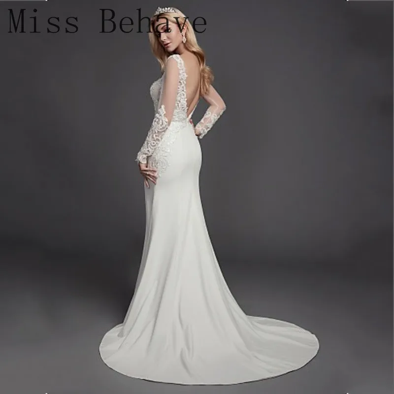 DD JYOY Long Sleeve Wedding Dress Mermaid Bridal Gown Elegant Scoop with Train Sexy Open Back | Свадьбы и торжества
