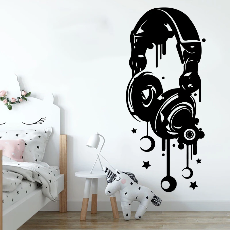 Большие наушники музыкальная настенная наклейка ранние рок детская комната