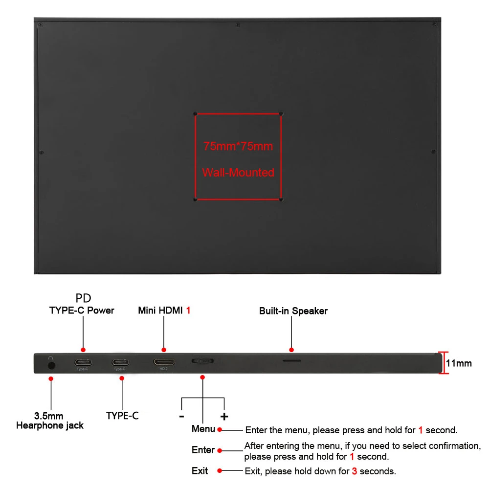 구매 15.6 인치 USB 3.1 C형 스크린 휴대용 모니터, Ps4 스위치 Xbox 화웨이 전화 게임 모니터 노트북 LCD 디스플레이 홀더 포함