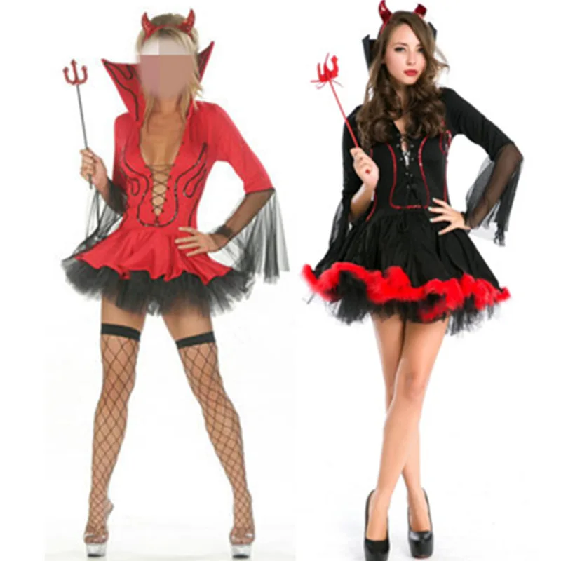 ✔ Карнавальный костюм черного дьявола, Женский костюм вампира, косплей