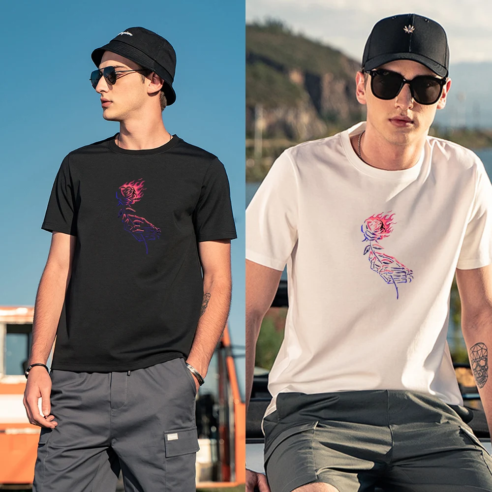 

tshirt fashion men's printed T-shirt cotton rose gentleman shirt short-sleeved oversized T-shirt
