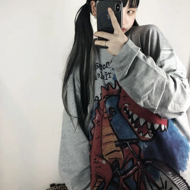 

Женский Осенний пуловер в стиле Харадзюку, с капюшоном и длинным рукавом