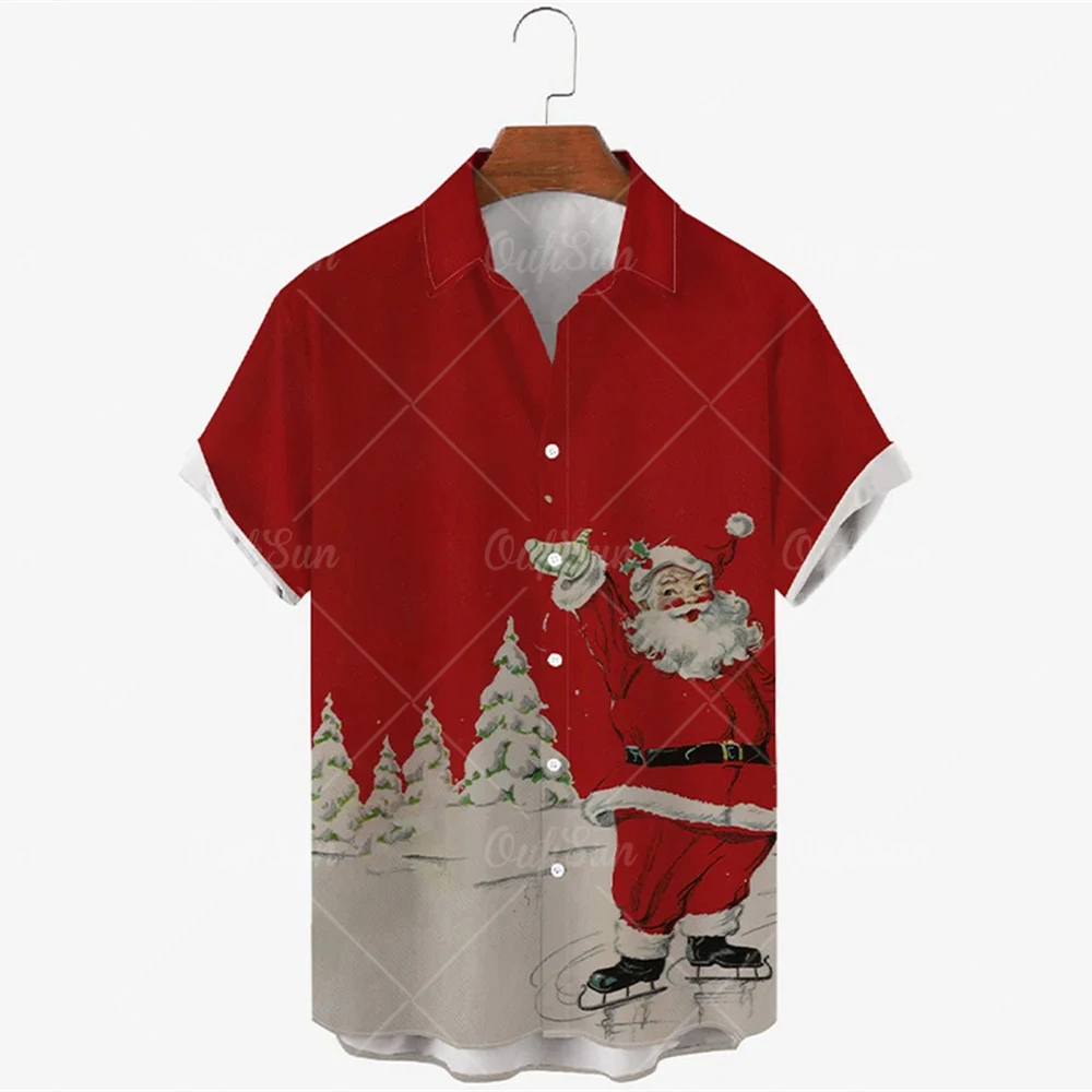 

2021 Рождественская Гавайская Мужская рубашка с рукавом, 3D рубашка с рождественским принтом, Пляжная, Футбольная, повседневная, летняя, модна...