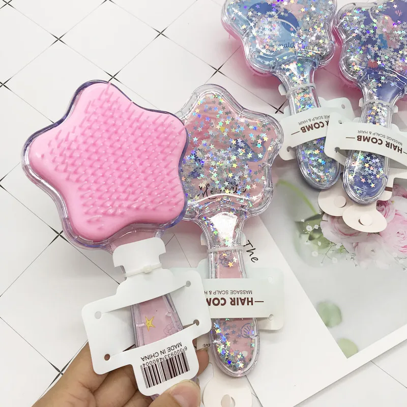 1 шт. Расческа с рисунком русалки и звезды блестками массажная детская расческа