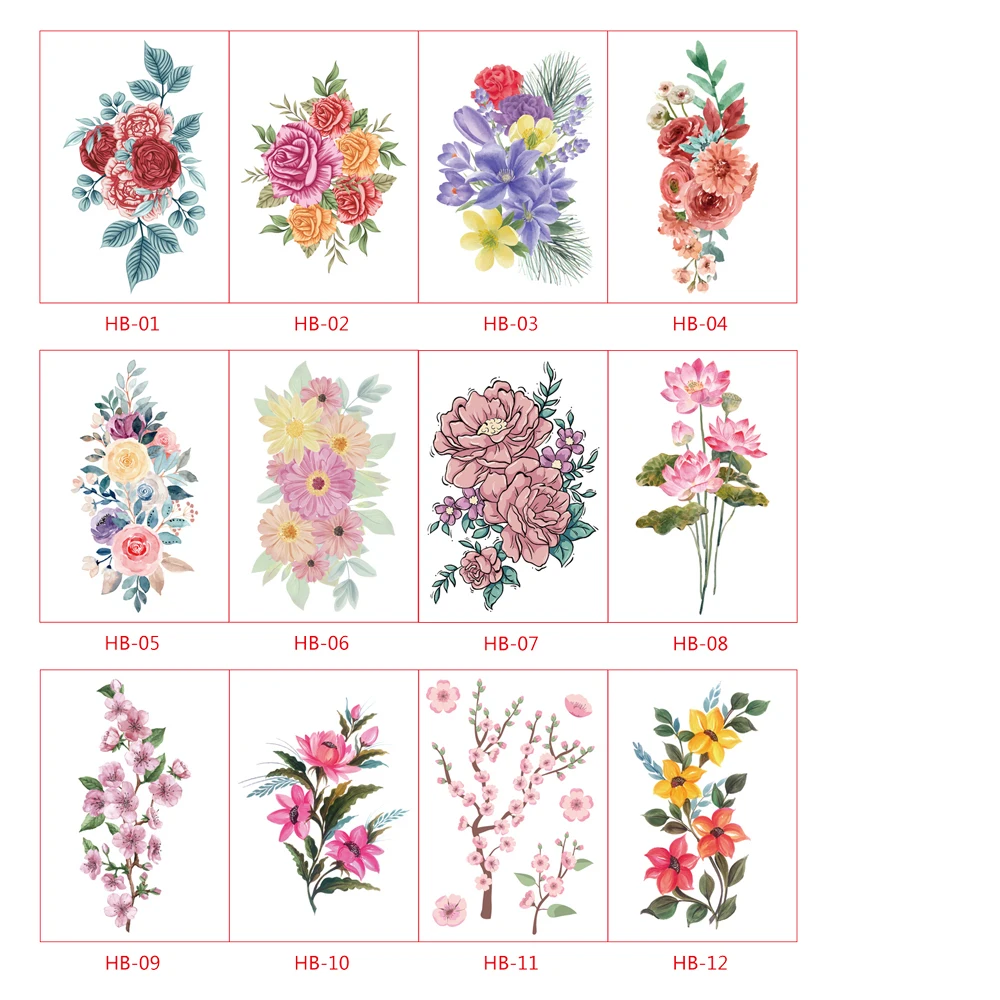 

12Pcs Tattoo Stickers Waterproof Fake Rose Peony Flower Temporary Transfer Tattoos Body Sexy Shoulder 3D Blossom Beauty Tool
