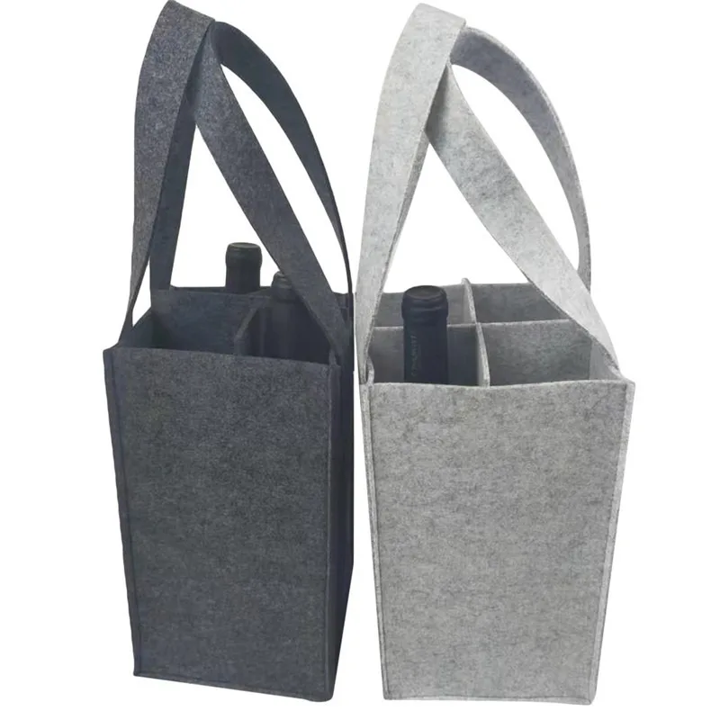 

Wine Holder Beer Bottle Bottle Carrier Reusable Fashion Felt Bag Shopping Tote Bag with 6 Bottles Divider Washable Grey