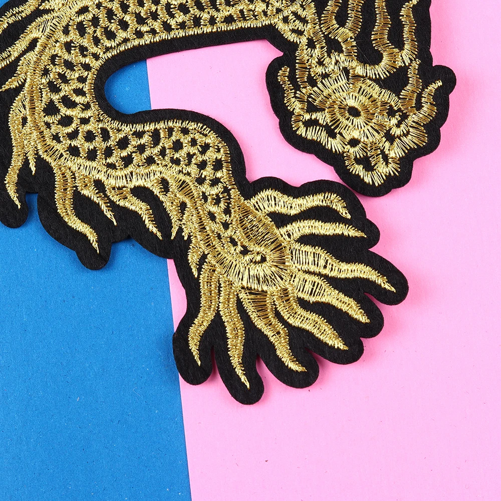 Золотая вышивка нашивки с китайским драконом для одежды пришивания наклейки