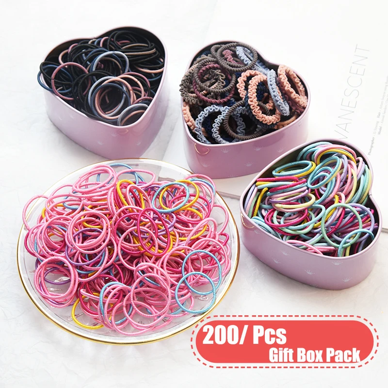 

200pcs/Gift Box 3 cm Hair Accessories Girls Rubber Bands Scrunchy Kids Baby hair ties for girls Elastic Hair Bands