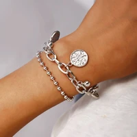 america cross border new tree of life pendant bracelet creative retro simple alloy silver double layer bracelet wholesale