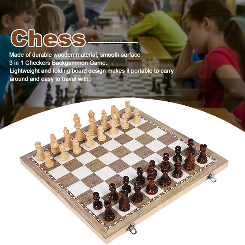 

Large Magnetic Wooden Folding Chess Set Felted Game Board Interior Storage Adult Kids Gift Family Game Chess Board