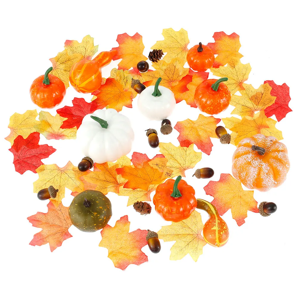 

52/176 pcs Halloween Bubble Fake Pumpkin Maple Pine Cones Set Fall Harvest Decor Props Artificial Mini Gourd Acorn Berries prop