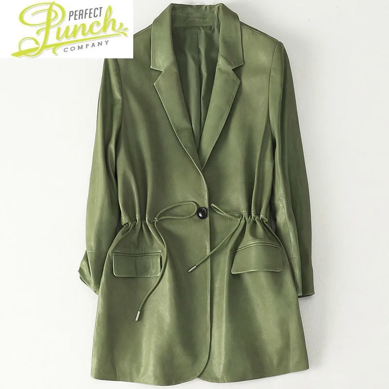 Spring Real 2021 Women's Fashion Leather Jacket Sheepskin Coat Women Green Chaqueta Cuero Mujer D9646Q01 Pph496