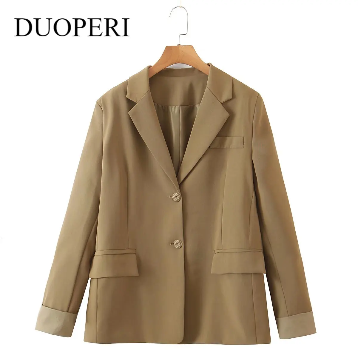 

Модная женская однобортная куртка DUOPERI большого размера с длинным рукавом