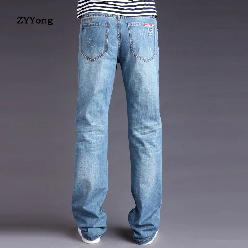 2020 Mens Light Blue Flared Leg Jeans Trousers Mid Waist Long Flare Jeans For Men Boot Cut Blue Jeans Hommes Bell Bottom Jeans