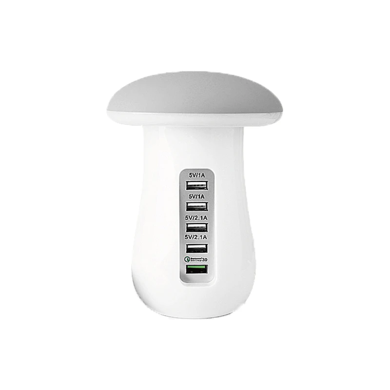 LED Mushroom Light USB Charger Multi Port USB  Charging Station Dock QC 3.0 Fast Charging Suitable For iPhone Samsung Xiaomi