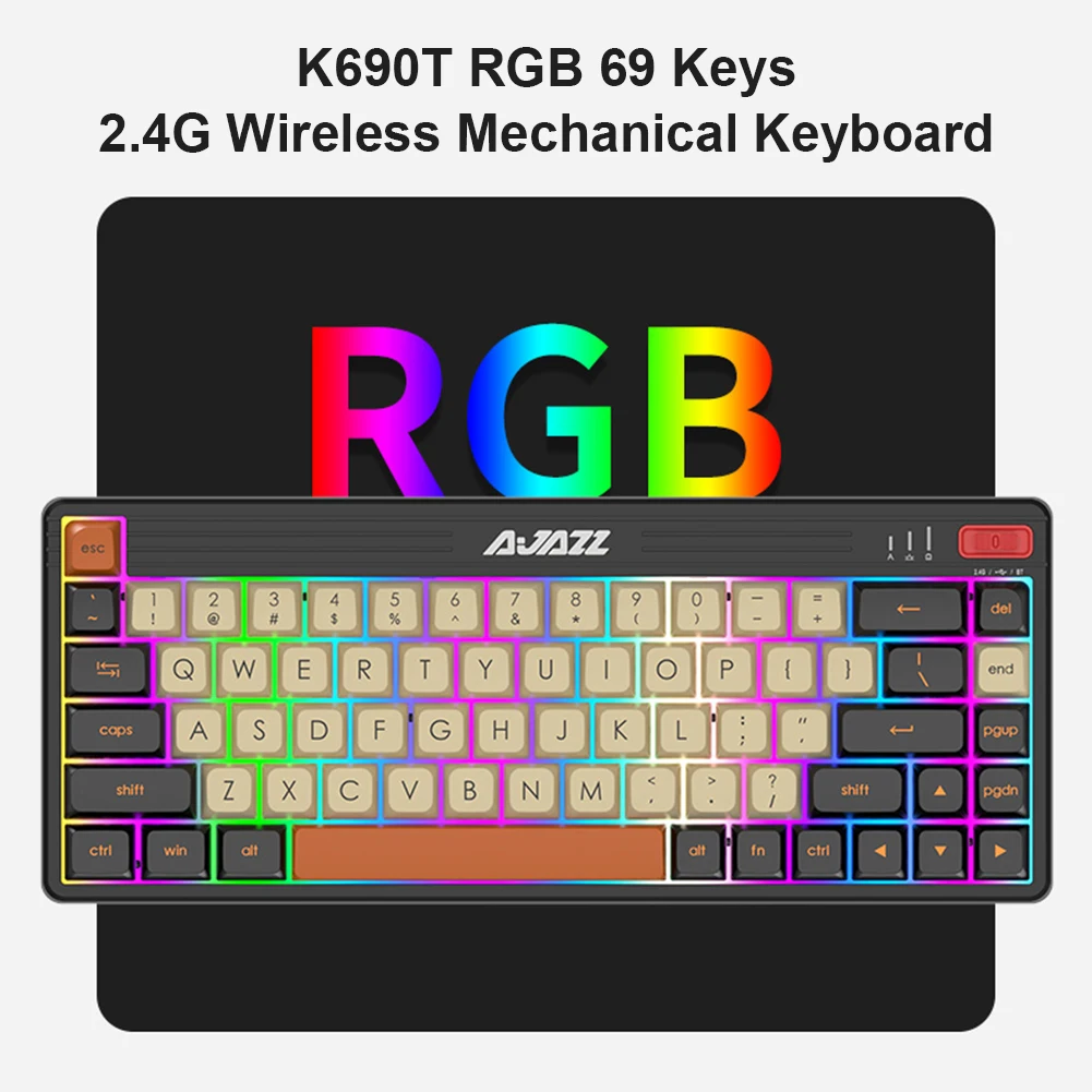 

Ajazz K690T RGB Backlit 3 Modes 2.4G Bluetooth-compatible Wireless Mechanical Keyboard 69 Keys NKRO Gaming Computer Laptop Offic