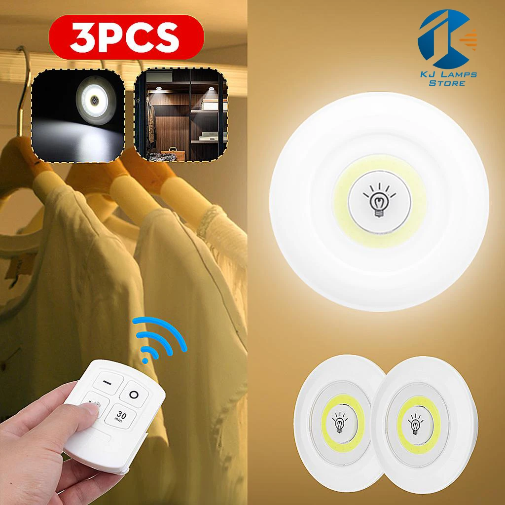 

3W Super Bright Cob Under Cabinet Light LED Wireless Remote Control Dimmable Wardrobe Night Lamp Home Bedroom Closet Kitchen