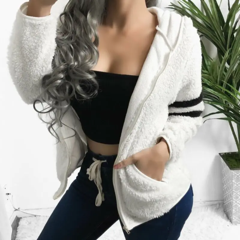 sweety Hot Sale Women Fleece Hoodies Winter Warm Hooded Long Sleeve Zipper Thicken Coat Outwear Sudaderas Jacket Sweatshirts | Женская