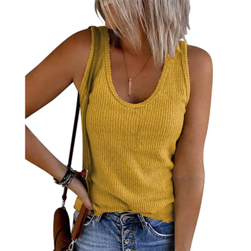 

Summer New Women's Vest U-Neck Sleeveless Rib Knit Casual Vest T-shirt for Women