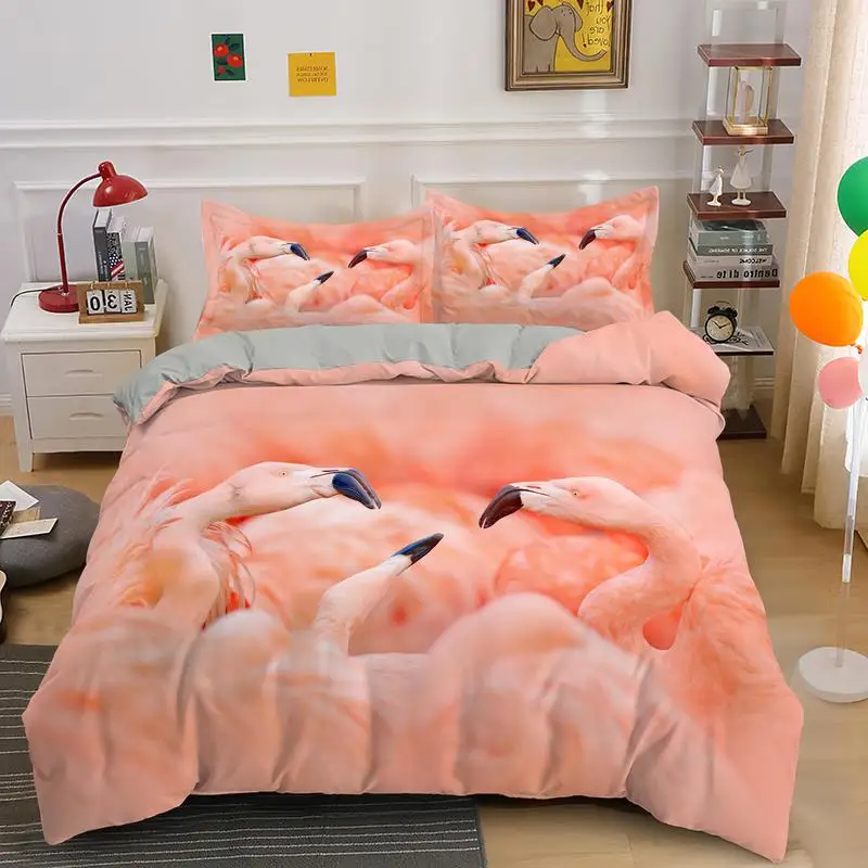 

3D Flamingo Printing Bedding Set Duvet Cover&Pillowcase (NO Comforter and Flat Sheet) Bedroom Queen