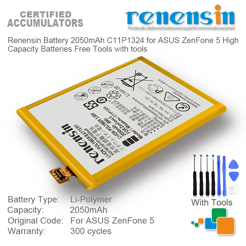 

Renensin Battery 2050mAh C11P1324 for ASUS ZenFone 5 High Capacity Batteries Free Tools with tools