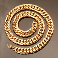 high quality 16mm new jewelry gold tone stainless steel double cuban curb chain mens womens necklace or bracelet choose 7 40inch