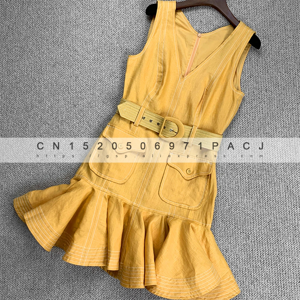 Сексуальное льняное платье без рукавов с v образным вырезом и звездой