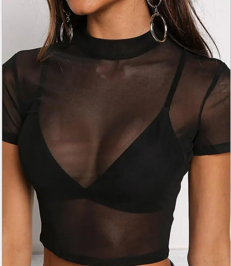 Женская прозрачная сексуальная летняя футболка топы с коротким рукавом и