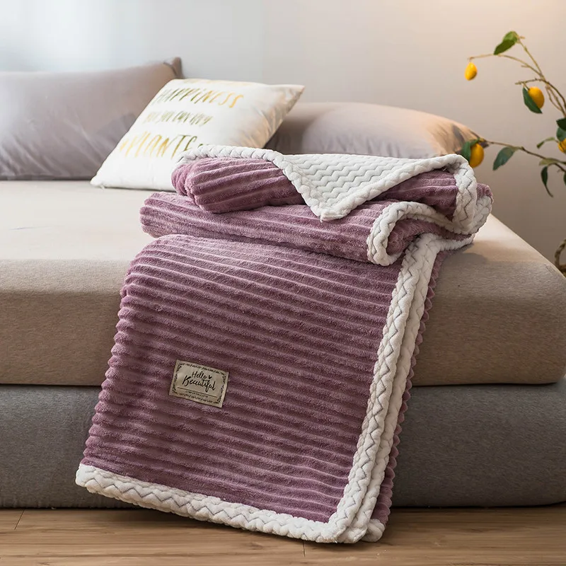 Синее фланелевое одеяло двустороннее мягкое флисовое покрывало в полоску для