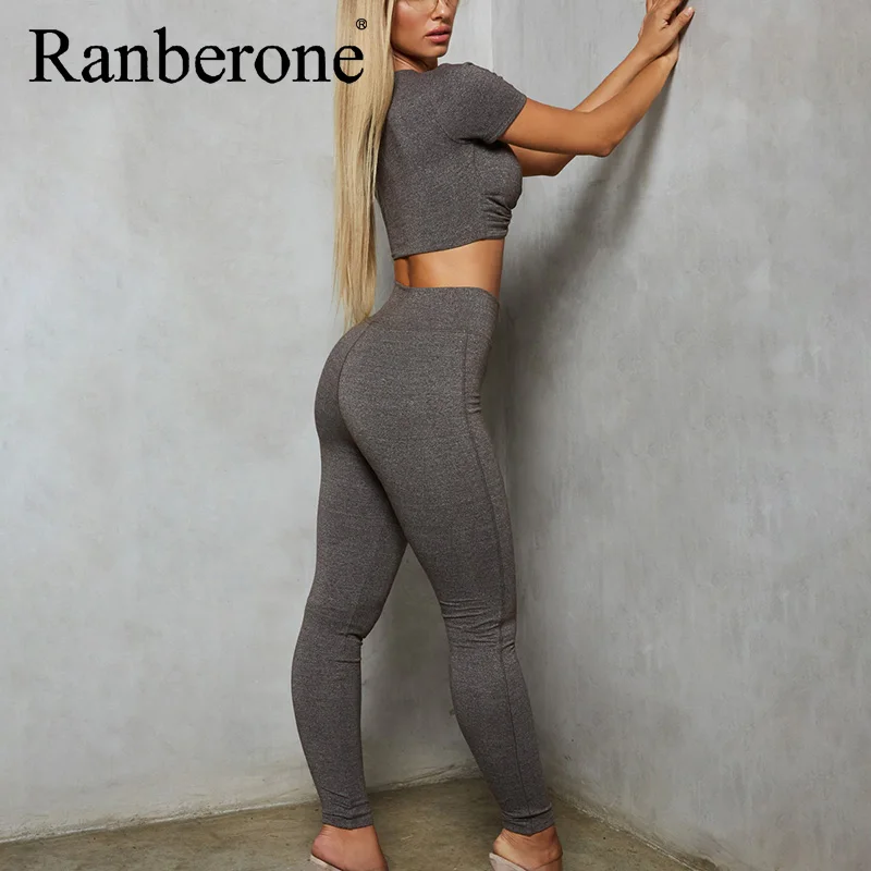 Yoga Sets Women Gym Clothes Sexy Cross Fitness Yoga Sports Suit Breathable Short Sleeved Shirt + Running Leggings Workout Set