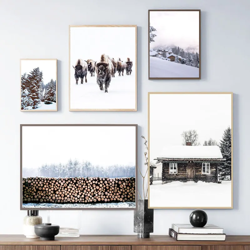 

Рождественский постер, скандинавские картины снега, украшение для гостиной и дома, настенное искусство, печать на холсте, Современная Сканд...