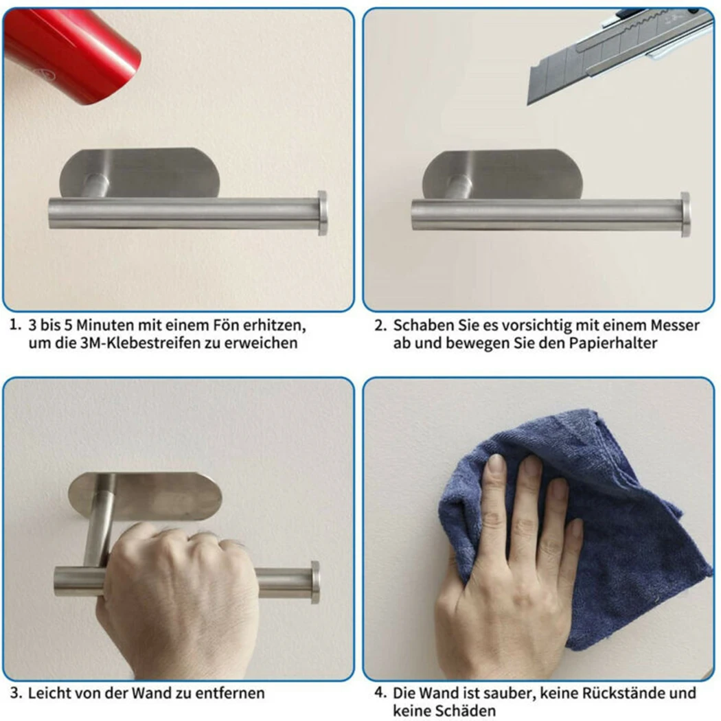 

Stainless Steel Toilet Roll Holder Self Stick Stick Kitchen Bathroom Tissue Holder Roll Paper Stand Shelf