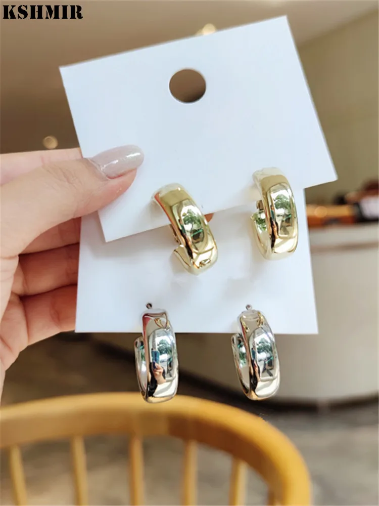 

kshmir S925 needle trendy female Earrings metallic gold exaggerated large earrings stylish glossy earrings female 2020