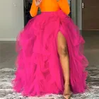 Женская Тюлевая юбка-пачка, розовая длинная Пышная юбка с высоким разрезом, юбка в пол с оборками для выпускного, 2020