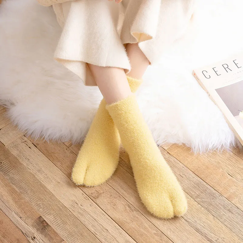 Теплые флисовые Носки с разрезами на носках зимние женские носки-шлепанцы двумя