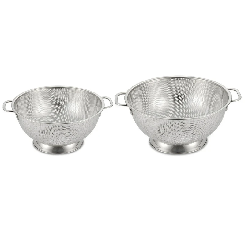 

2022 New Stainless Steel Fine Mesh Strainer Bowl Micro-perforated Colander Storage Basket with Handles Vegetable Rice Washing