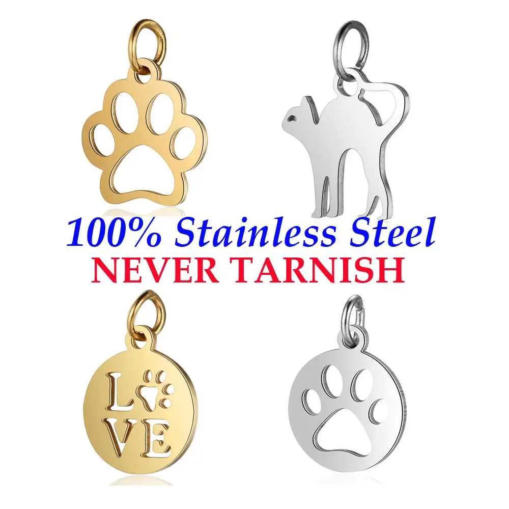 5 шт. Очаровательные Подвески Love Dog Paw Cat оптовая продажа 100% нержавеющая сталь