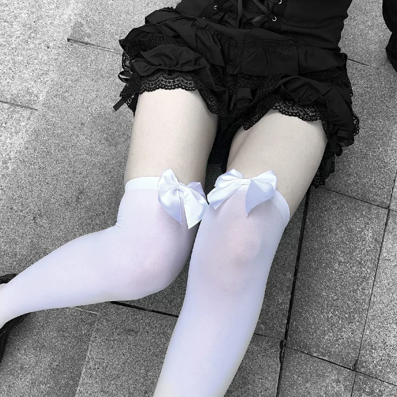 

Sexy Women's Hosiery Pink Bow Stay Up Thigh High Silk Stockings Hose.Ladies Sweet Bow Stockings Pantyhose over knee socks