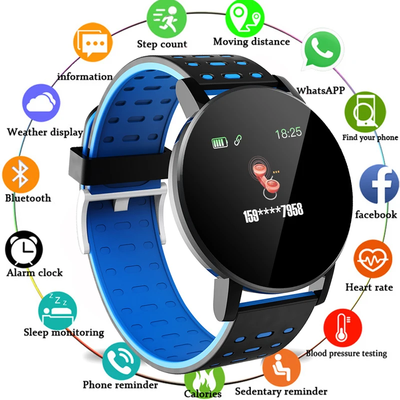 

FXM 2020 119Plus Bluetooth Smart Watch Menes Watch Blood Pressure Smartwatch Women Watch Sport Tracker WhatsApp For Android Ios
