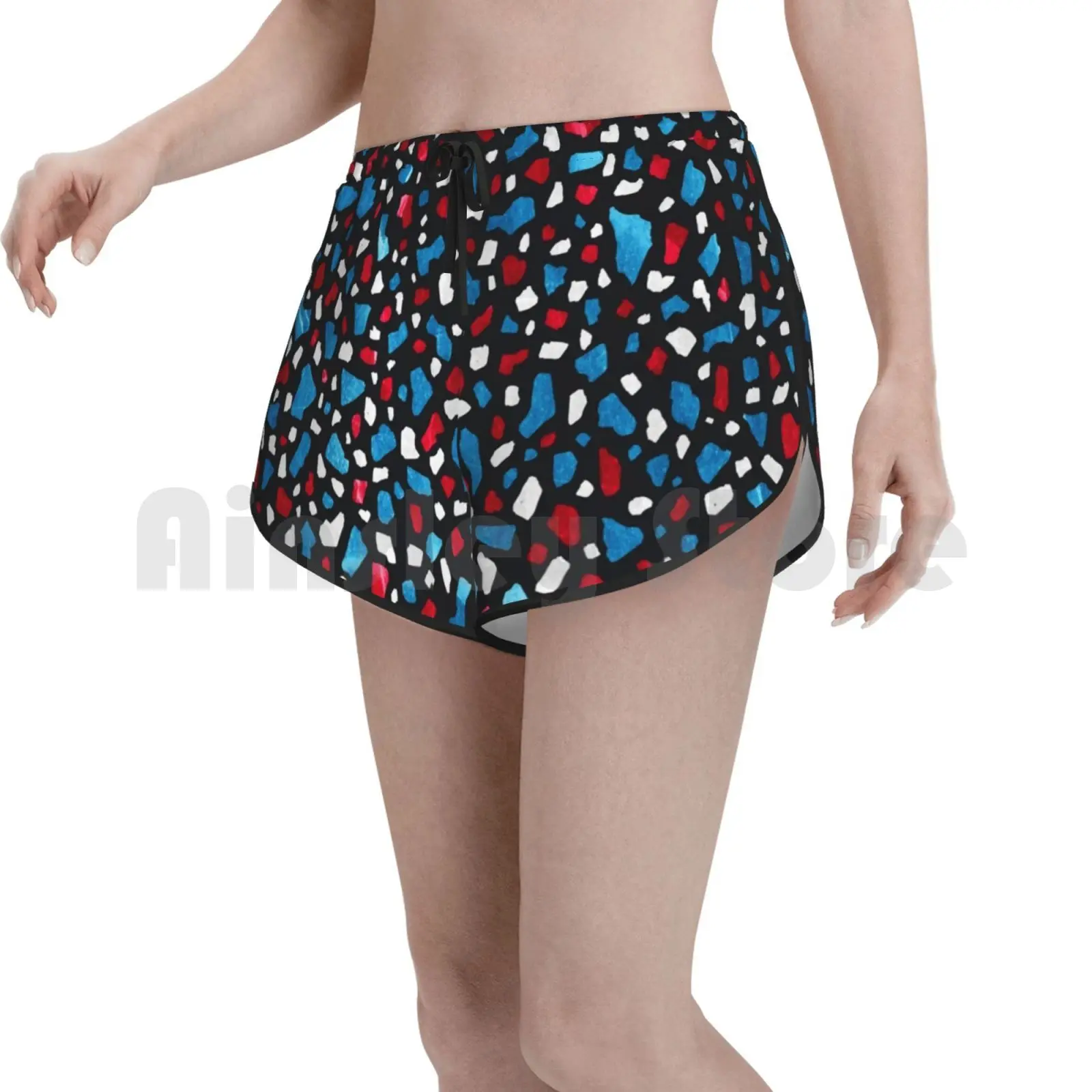

Женские пляжные шорты для плавания Terrazzo, бесшовные пляжные шорты с винтажным рисунком под мрамор, мозаика