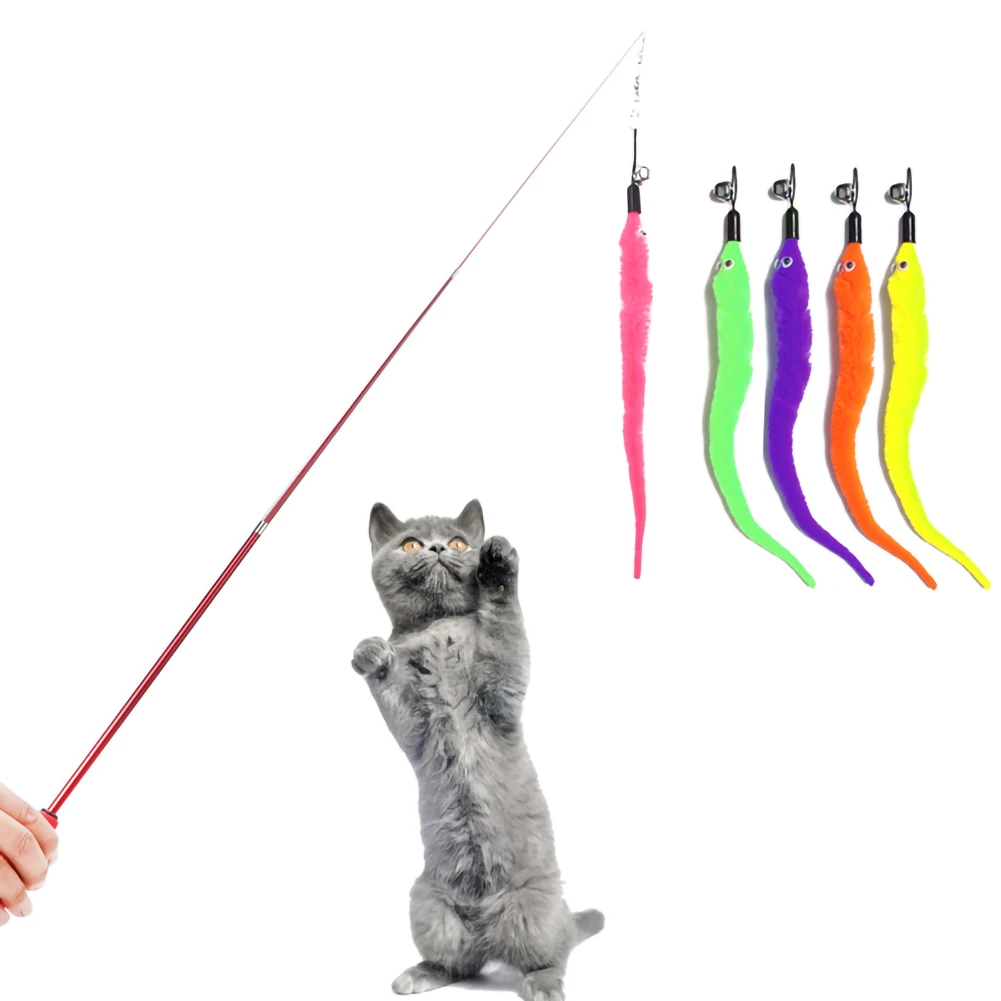 

Cat Stick Toy, Retractable Cat Toy and 5 Replacement Heads for Kittens or Cats Non-stick and Safe