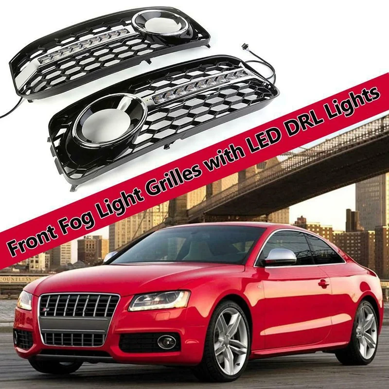 

2Pcs Front Grilles Bumper Fog Light Grille Lower Side Honeycomb with DRL Grille for Audi A5 S5 2 Door Coupe 2008-2012 RS5 B8 8T0