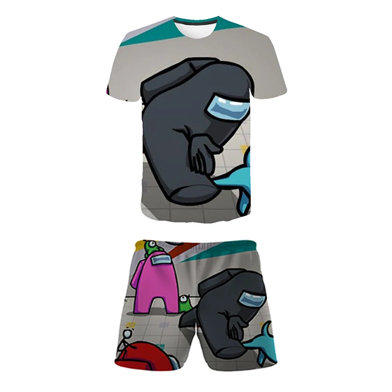 

Among us 3D Printed Suits Fun Boys Girls T-shirt Summer Suits Fashionable O-Neck Short Tops + Shorts Casual Children's Wear