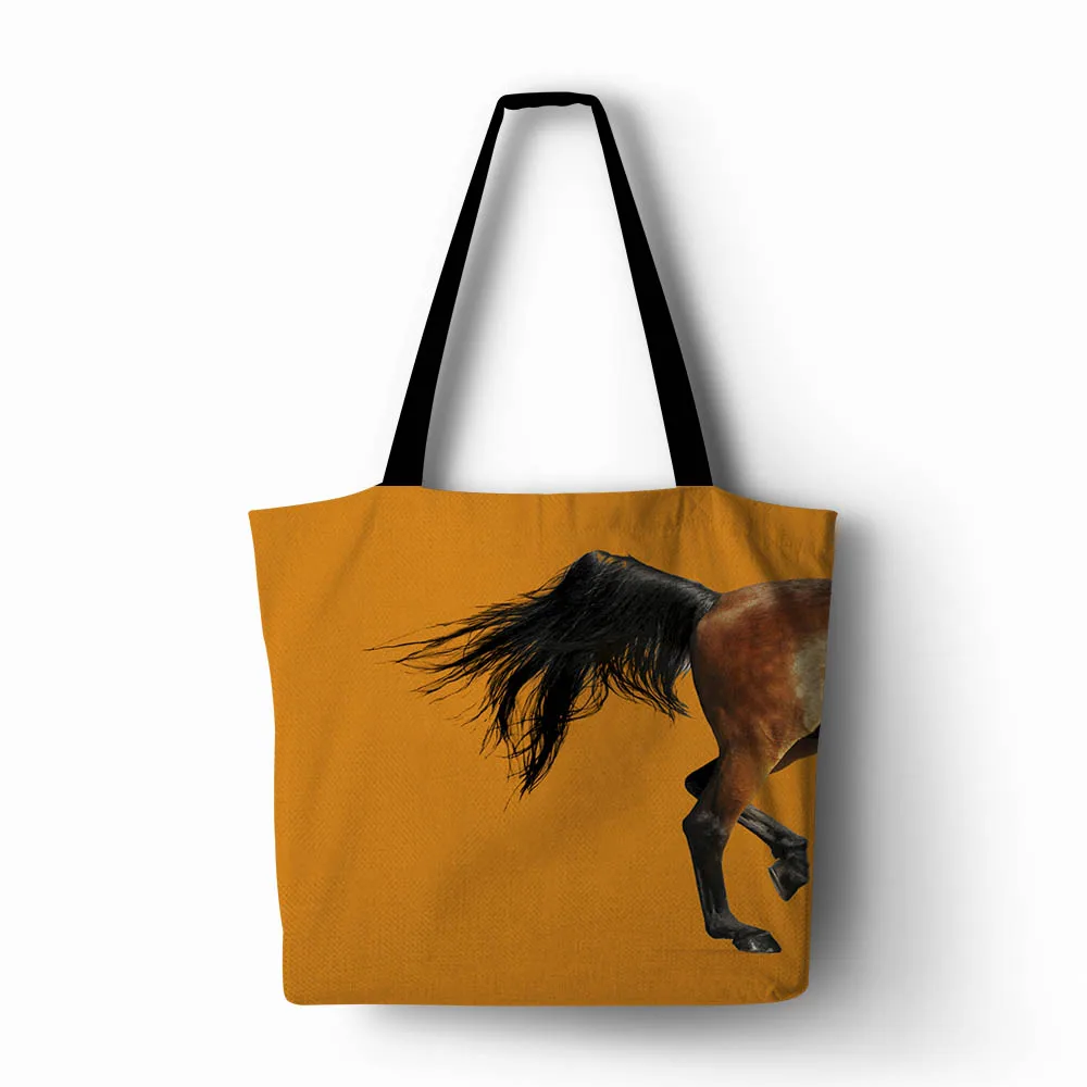 Женская сумка для покупок из льна и полиэстера лошадь с принтом обеих сторон 2