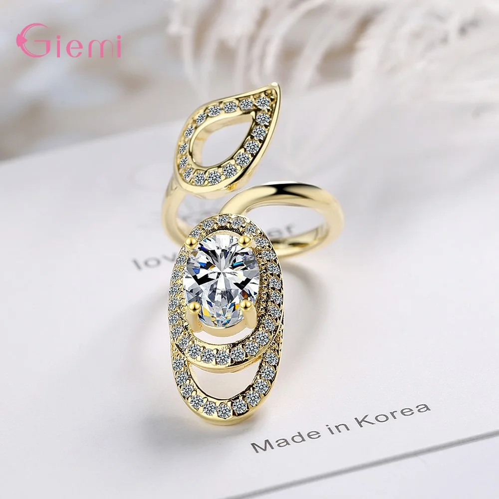 

925 Sterling Silver Fashion Crystal Statement Rings For Women Girls Adjustable Size Valentines Day Gift Luxury Jewelry Wholesale